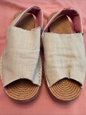 Panama Jack Beige Canvas Espadrille Sandals with Pink Lining